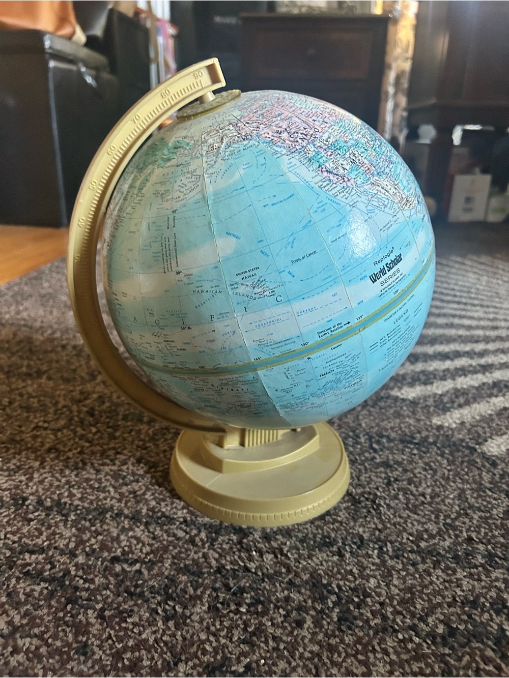 World Traveler Blue Globe with Gold Plastic  Base - Vintage Style